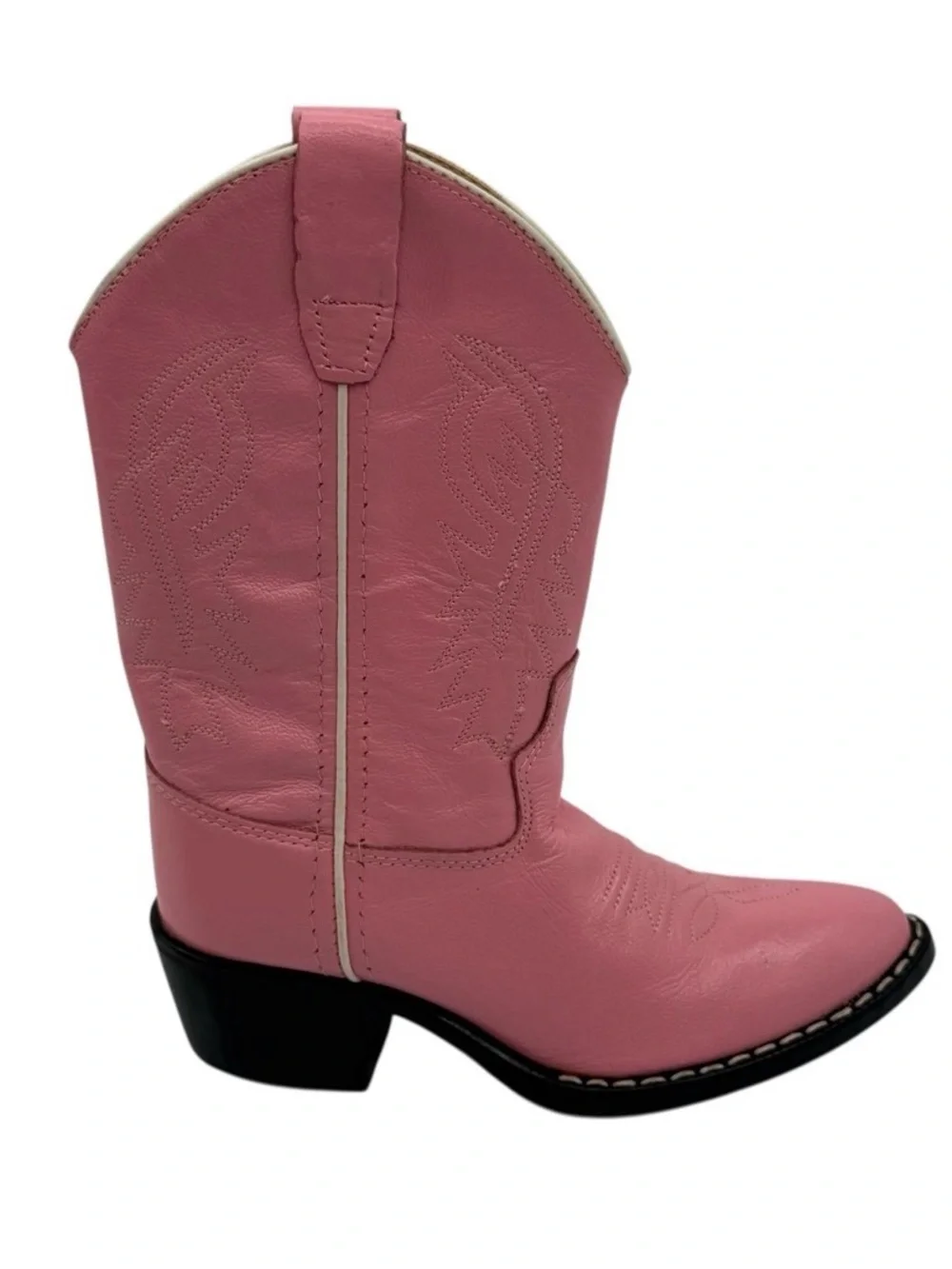 Old West Pink Leather Western Pointed Toe Cowboy Boots Size 12 Toddler